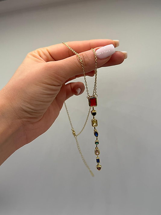 Xuping Çok Renkli Taşlı Dikey Zincir Kolye – Gold Renk