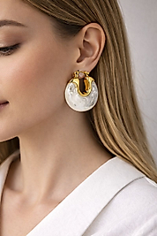 İnci Efektli Beyaz Gold Halka Küpe