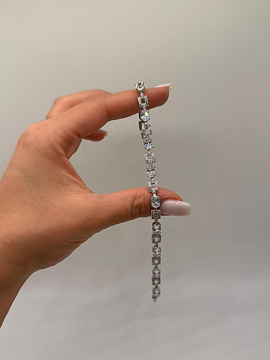 XUPİNG Geometrik Zirkon Detaylı VIP Çelik Bileklik – Gümüş Renk